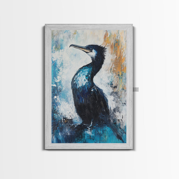 Blue Heron, bird art, rustic wall art, coastal landscape art, moody art, wildlife painting, Framed Canvas Print, nature-inspired decor