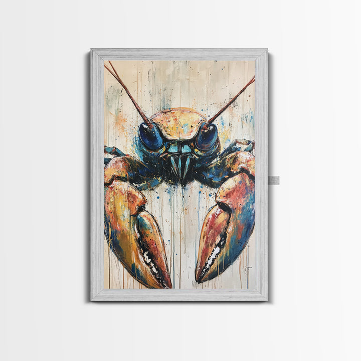 crayfish painting, rustic wall art, framed canvas print, coastal decor, nautical wall art, Maine oil painting, farmhouse art