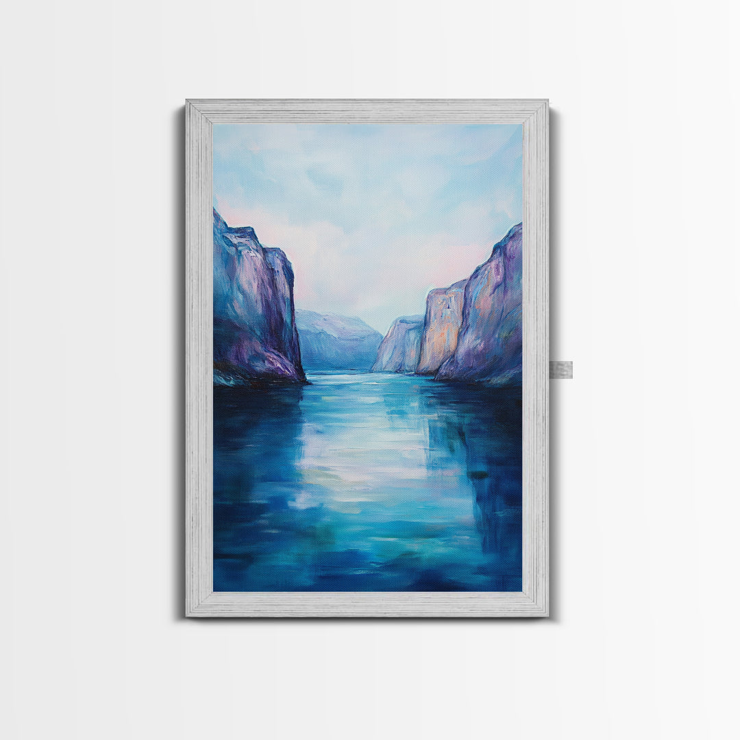 coastal landscape art, framed canvas print, nautical painting, seascape painting, blue and green wall art, ocean painting, gift idea