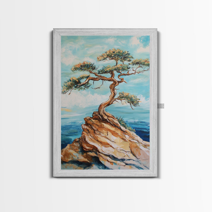 Bonsai Cliff, Pine Tree Art, Coastal Landscape Art, Nautical Decor, Coastal Wall Art, Canvas Print, Living Room Art, Gift Idea