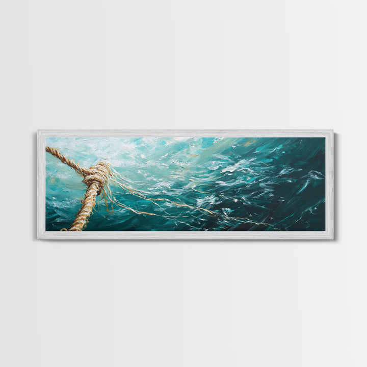 Ocean Rope Waves Canvas Print Nautical Wall Art Beach House Decor Coastal Blue Artwork Framed Seascape Living Room Wall Art