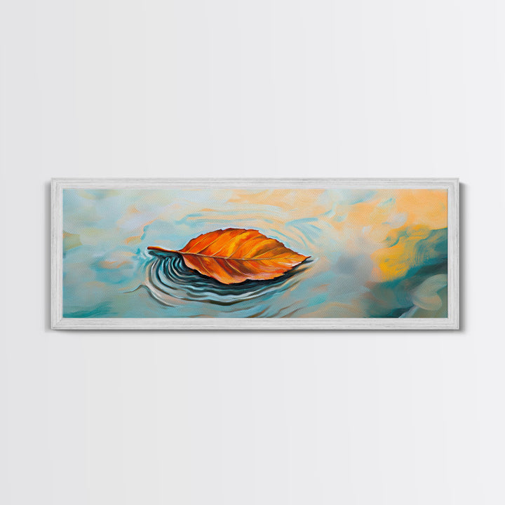 Autumn Leaf Water Ripples Canvas Print Fall Wall Art Nature Inspired Artwork Boho Home Decor Framed Minimalist Modern Print