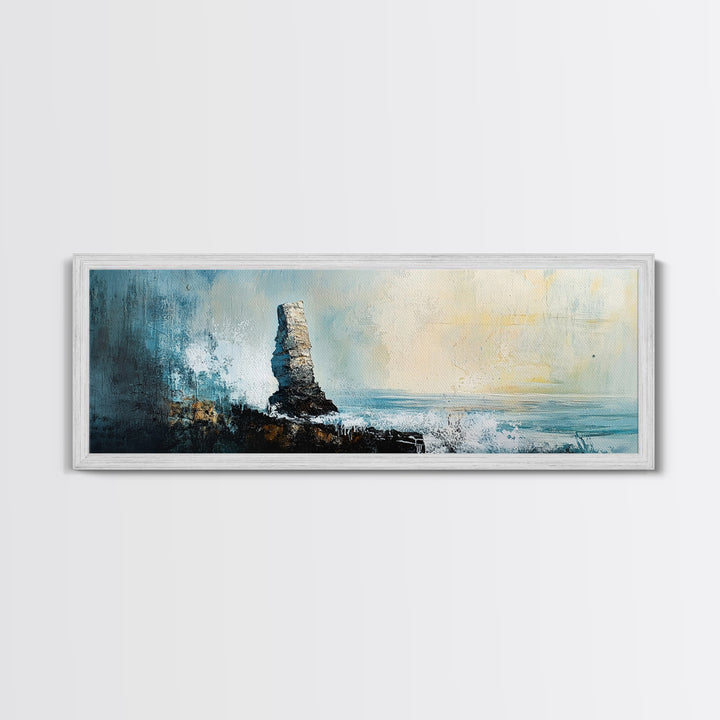 Dramatic Ocean Waves Framed Canvas Print, Moody Seascape Wall Art, Stormy Coastal Painting, Nautical Home Decor, Minimalist Art