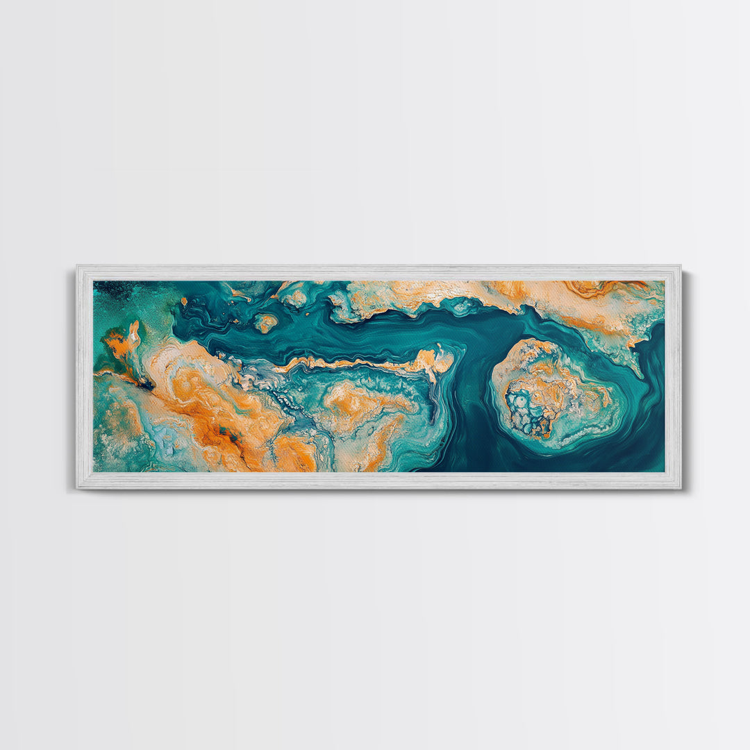 Abstract Ocean Map Painting, Modern Coastal Art, Nautical Wall Decor, Blue and Gold Artwork, Beach House Decor, Living Room Art