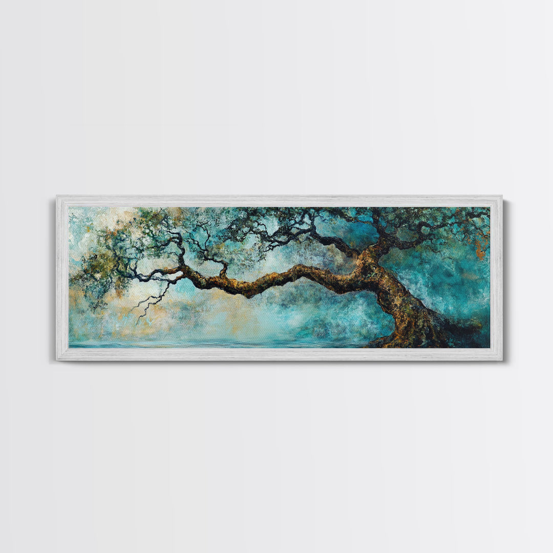 Ancient Oak Tree Framed Canvas Print - Moody Nature Wall Art, Dreamy Landscape Painting, Rustic Living Room Decor, Boho Tree Artwork