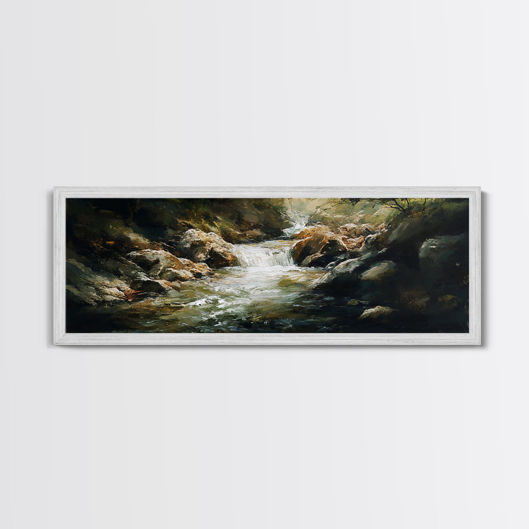 River Rapids Framed Canvas Print Rustic Nature Art, Flowing Water Painting, Cabin Wall Decor, Landscape Artwork, Lodge Decor
