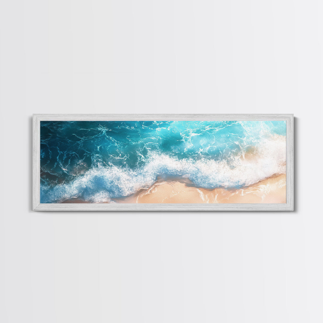 Beach Waves Canvas Print Tropical Shoreline Painting, Blue Ocean Art, Coastal Wall Decor, Relaxing Home Decor, Large Summer Wall Art