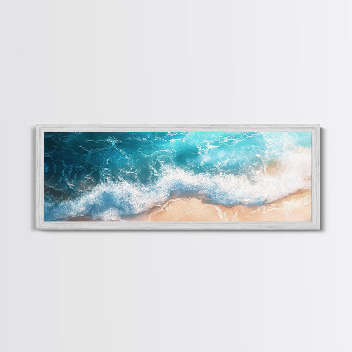 Beach Waves Canvas Print Tropical Shoreline Painting, Blue Ocean Art, Coastal Wall Decor, Relaxing Home Decor, Large Summer Wall Art