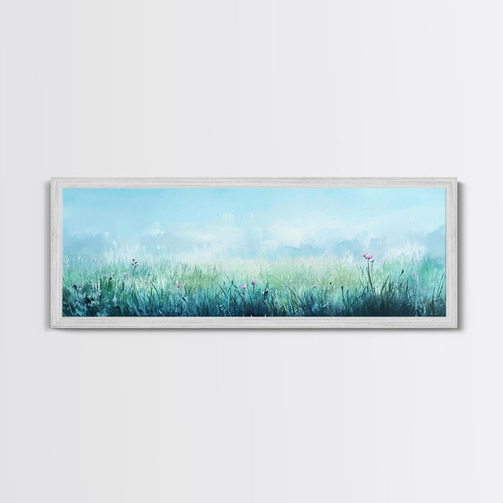 Dreamy Meadow Painting Framed Canvas Print - Soft Pastel Wildflower Art, Peaceful Nature Wall Decor, Bedroom BAesthetic, Gift Idea