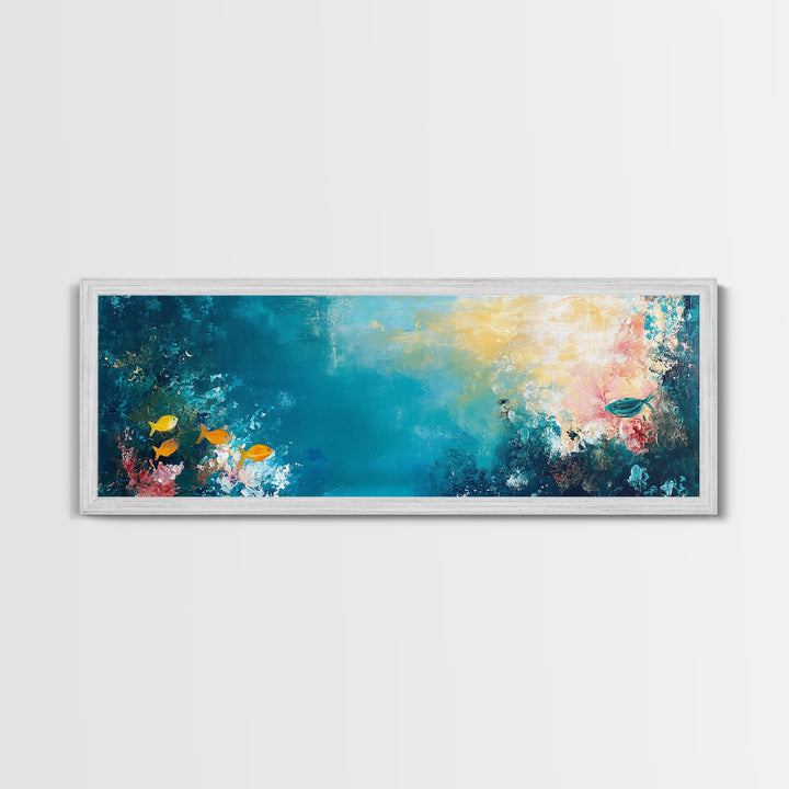 Abstract Ocean Reef Framed Canvas Print Coastal Wall Art, Underwater Seascape, Beach House Decor, Nautical Theme, Blue Wall Art