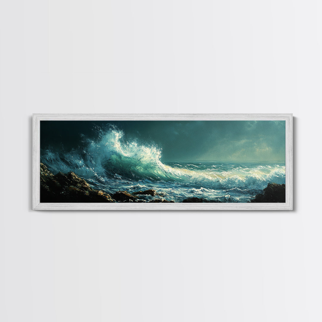 Dark Ocean Wave Canvas Print Dramatic Seascape Art, Coastal Wall Art, Stormy Water Painting, Nautical Home Decor, Large Wall Art