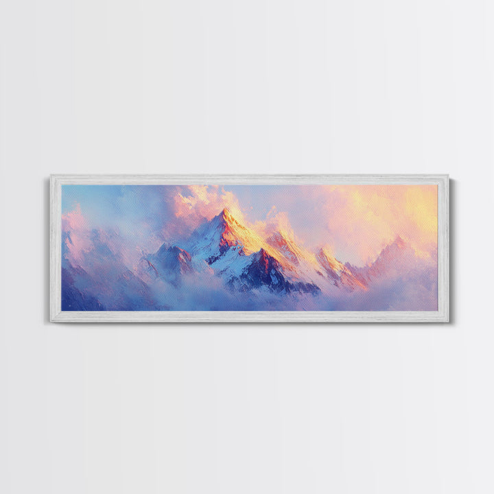 Dreamy Sunset Mountains Canvas Print Ethereal Landscape Art Pastel Sky Snowy Peaks Wall Decor Serene Bedroom Painting