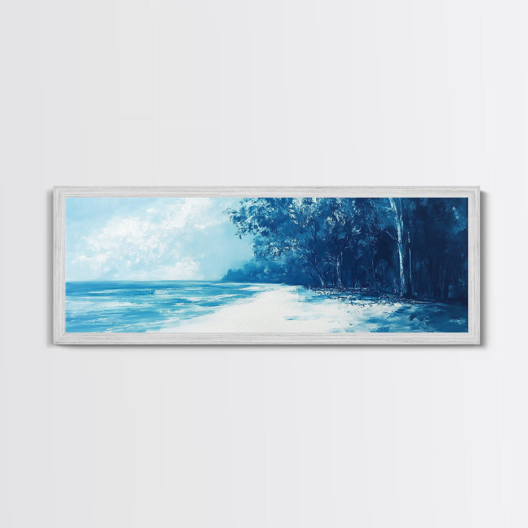 Ocean Shore, Coastal Landscape, Nautical Wall Art, Framed Canvas Print, Beach House Decor, Monochrome Seascape, Tranquil Art, Water Scene