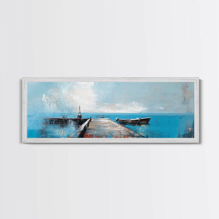Ocean Pier, Blue Coastal Art, Nautical Wall Decor, Beach House Art, Living Room Wall Art, Seascape Painting, Canvas Print