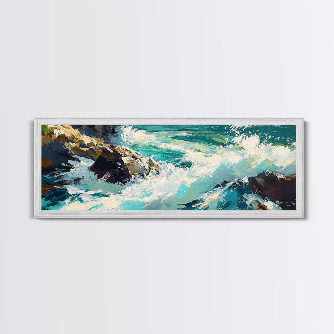 Ocean Waves, Coastal Seascape Art, Beach House Wall Decor, Blue Abstract Painting, Living Room Art, Modern Print, Canvas Print