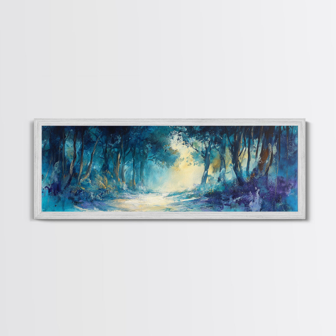 Mystical Forest, Blue Woodland Scene, Nature Art, Dark Forest Painting, Bedroom Wall Art, Canvas Print, Framed Canvas Print