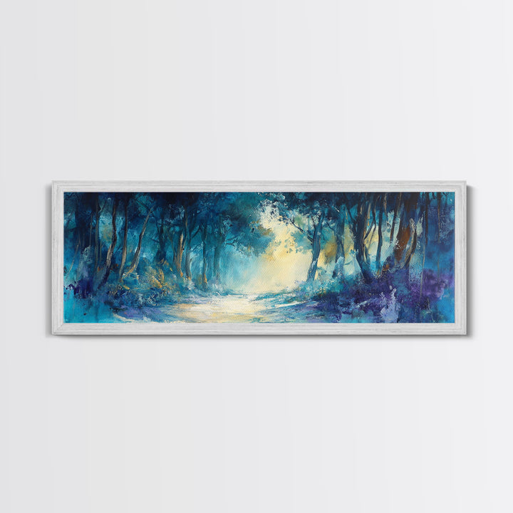 Mystical Forest, Blue Woodland Scene, Nature Art, Dark Forest Painting, Bedroom Wall Art, Canvas Print, Framed Canvas Print