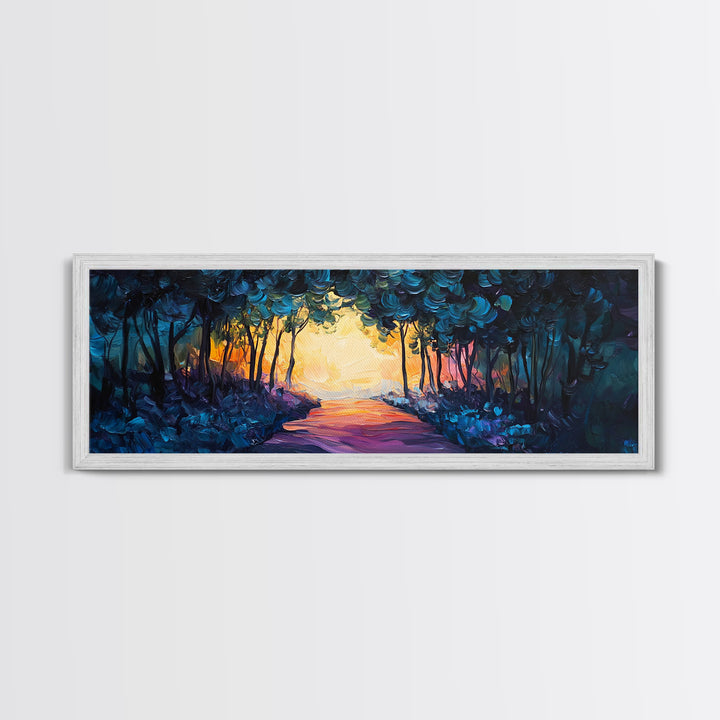 Enchanted Forest, Magical Nature Scene, Sunset Pathway Art, Mystical Landscape, Dreamy Wall Decor, Framed Canvas Print