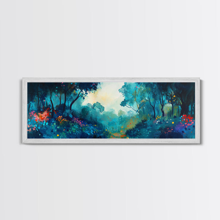 Mystical Forest Framed Canvas Print, Enchanted Woods Art, Vibrant Landscape Wall Art, Nature Home Decor, Boho Aesthetic