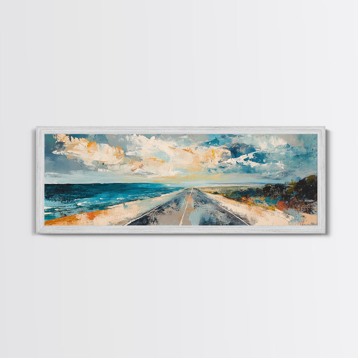 Coastal Highway Canvas Print, Ocean Road Painting, Scenic Landscape Wall Art, Travel Decor, Abstract Artwork, Office Wall Art