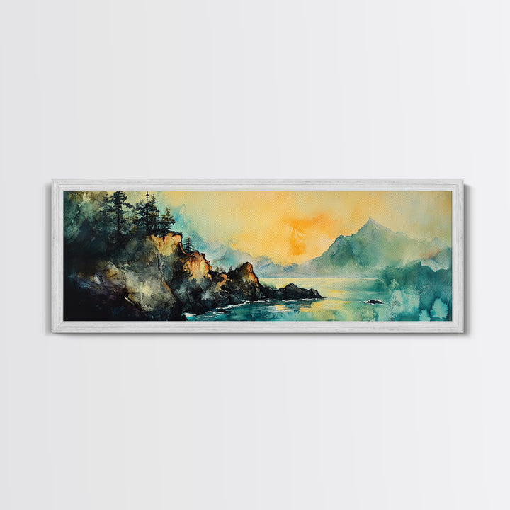 Coastal Cliff Sunset Canvas Print Atmospheric Nature Wall Art, Golden Hour Landscape, Relaxing Bedroom or Living Room Decor, Gift Idea