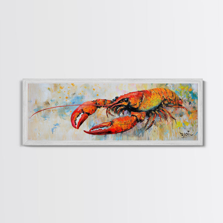 Bold Lobster Painting Canvas Print Vibrant Coastal Kitchen Wall Art, Seafood Restaurant Decor, Nautical Dining Room or Bar Artwork