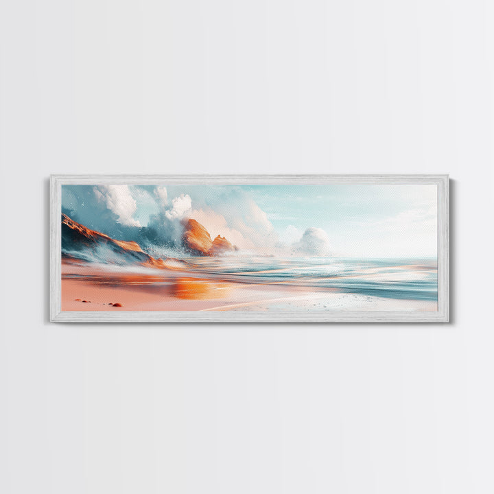 Ocean Wave Sunset Wall Art, Beach Coastal Painting, Serene Seascape Artwork, Relaxing Nautical Decor, Modern Home Accent