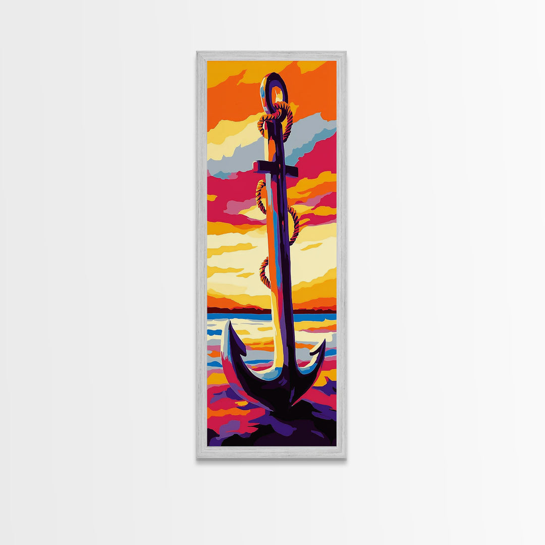 Nautical Anchor, Coastal Sunset, Bold Ocean Art, Vibrant Seaside Decor, Modern Beach House Art, Bedroom Wall Art, Canvas Print