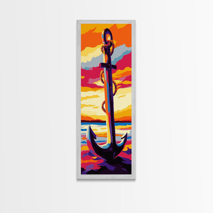 Nautical Anchor, Coastal Sunset, Bold Ocean Art, Vibrant Seaside Decor, Modern Beach House Art, Bedroom Wall Art, Canvas Print