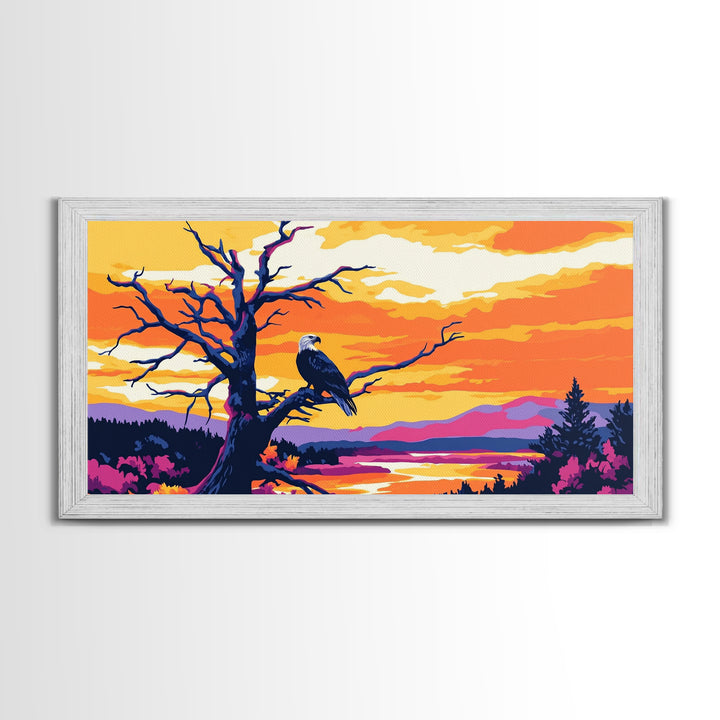 Bald Eagle Sunset, Canvas Print, Wildlife Wall Art, Vibrant Nature Painting, Rustic Decor, Patriotic Home Art, Office Wall Decor