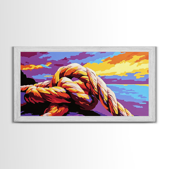 Nautical Knot, Ocean View, Coastal Decor, Framed Canvas Print, Sunset Seascape, Beach House Art, Sailing Gift, Maritime Theme