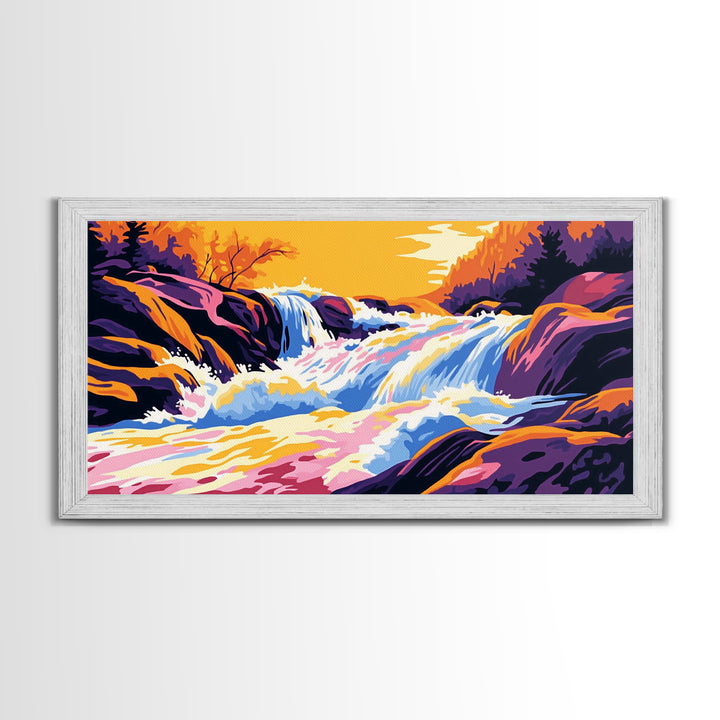 Mountain Wildflowers, Colorful Nature Scene, Sunset Glow, Vibrant Art, Scenic Landscape, Framed Canvas Print, Living Room Wall Art