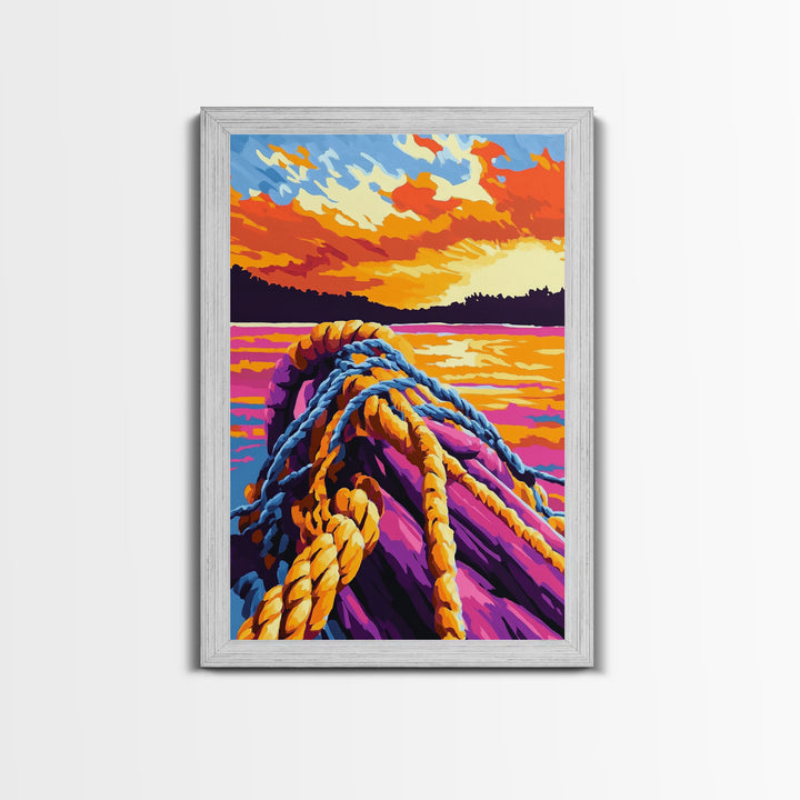 Nautical Rope, Sunset Water, Coastal Art, Canvas Print, Ocean Decor, Vibrant Wall Art, Beach House Decor, Bedroom Wall Art