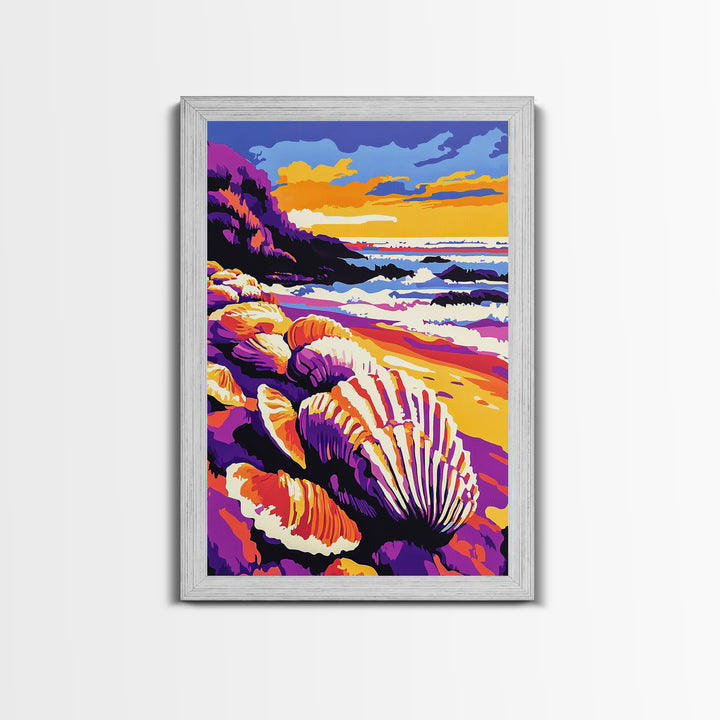 Ocean Shore, Shells, Beach, Waves, Canvas Print, Coastal Wall Art, Nautical Decor, Seaside Living, Bathroom Artwork, Summer Vibes