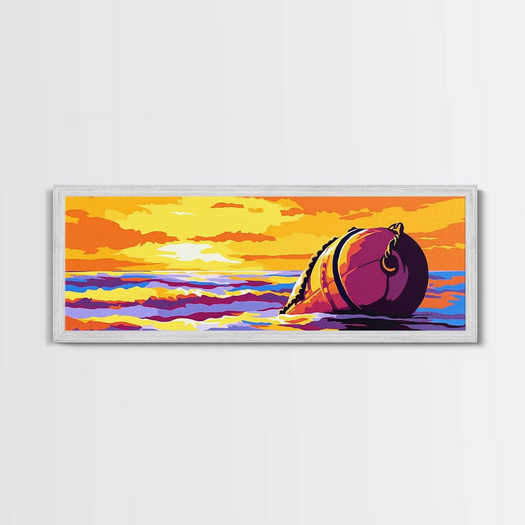Ocean Sunset, Floating Buoy, Canvas Print, Nautical Art, Coastal Home Decor, Beach House Wall Art, Vibrant Seascape, Living Room Decor