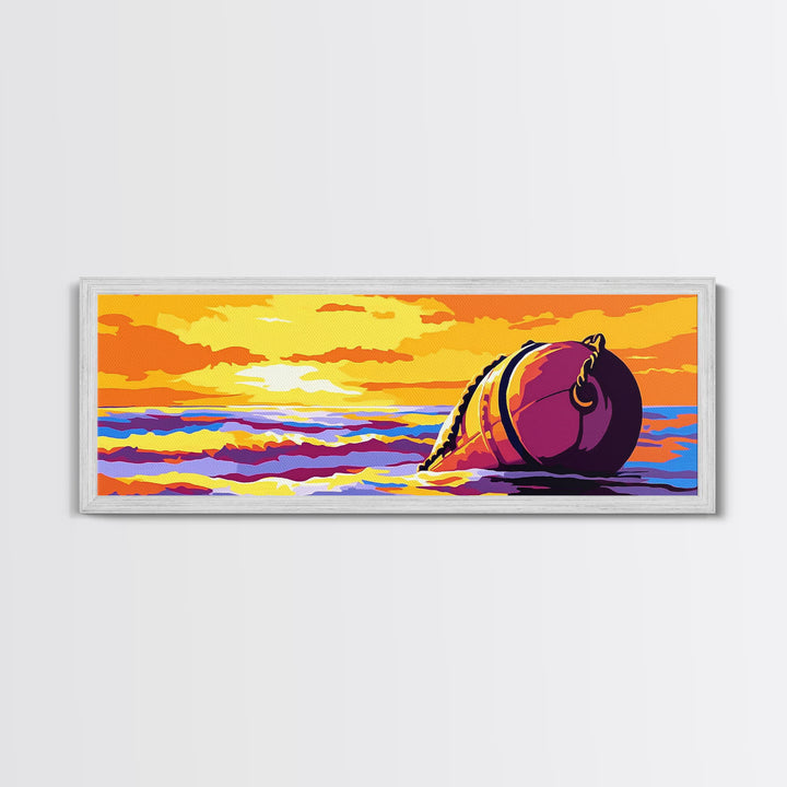 Ocean Sunset, Floating Buoy, Canvas Print, Nautical Art, Coastal Home Decor, Beach House Wall Art, Vibrant Seascape, Living Room Decor