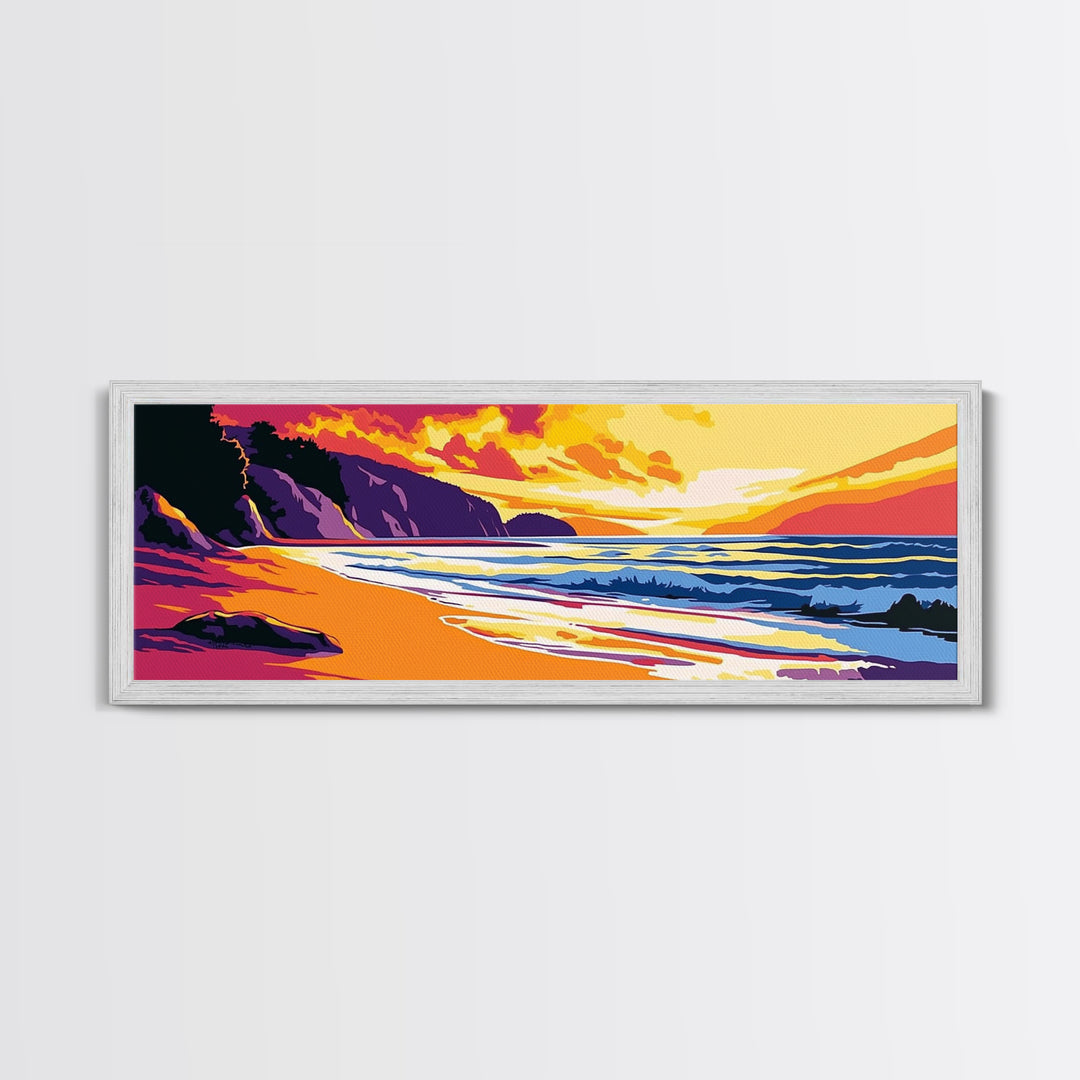Ocean Shore, Vibrant Sunset, Golden Beach, Coastal Landscape, Canvas Print, Beach House Decor, Nautical Wall Art, Relaxing Aesthetic