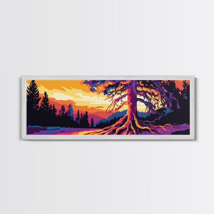Vibrant Tree, Sunset Art, Framed Canvas Print, Nature Wall Decor, Psychedelic Art, Boho Landscape, Large Wall Art, Office Decor