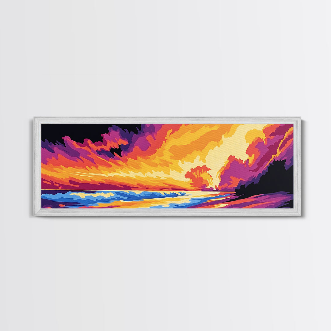 Ocean Sunset, Fiery Sky, Seascape Waves, Canvas Print, Beach House Wall Art, Coastal Home Decor, Vibrant Water Art, Summer Vibes