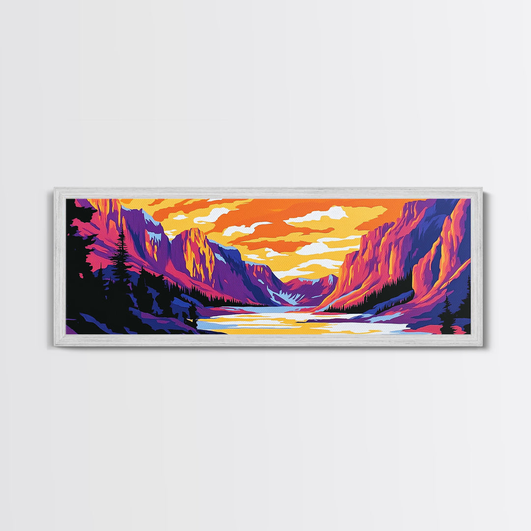 Mountain, Valley, Sunset, Framed Canvas Print, Bold Landscape Art, Nature Scene, Cabin Decor, Warm Tones, Rustic Wall Art, Adventure Art