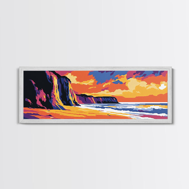 Ocean Sunset, Coastal Serenity, Beach House Art, Seascape Painting, Nature Wall Decor, Framed Canvas Print, Living Room Wall Art