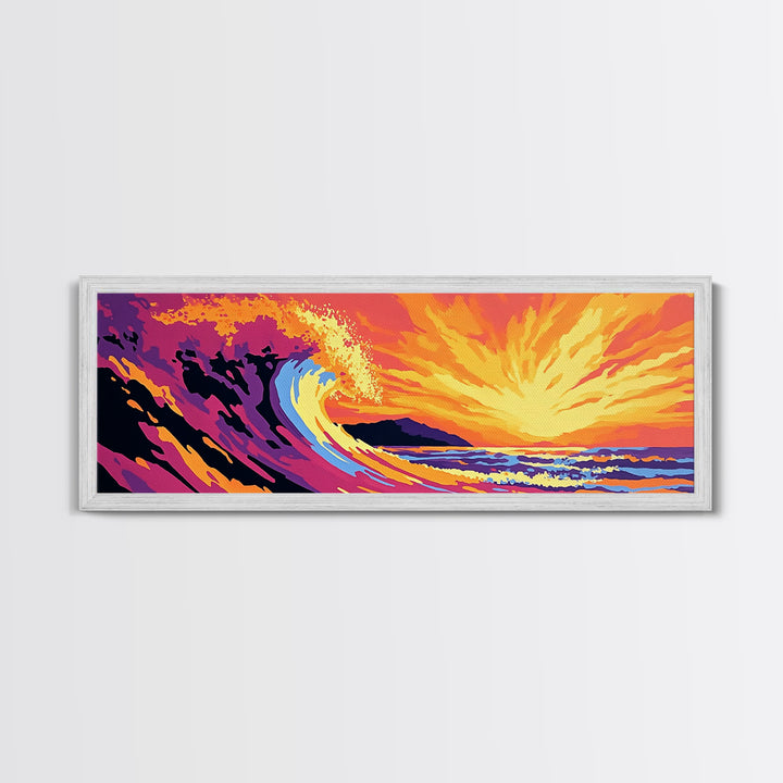 Ocean Wave, Sunset Seascape, Bold Coastal, Canvas Print, Beach Wall Art, Vibrant Surf Art, Tropical Home Decor, Water Movement