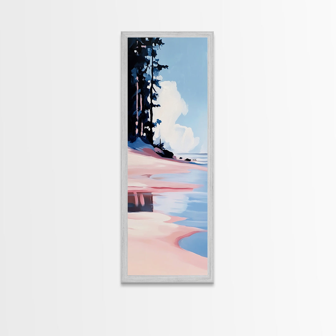 Coastal Serenity, Beach Landscape, Ocean Wall Art, Seascape Painting, Minimalist Art, Living Room Wall Decor, Framed Canvas Print