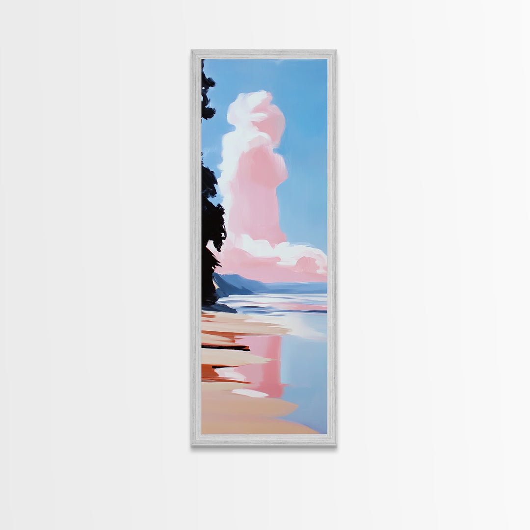 Pink Cloud Beach, Dreamy Seascape, Pastel Ocean Art, Coastal Wall Decor, Aesthetic Art, Bedroom Art, Canvas Print