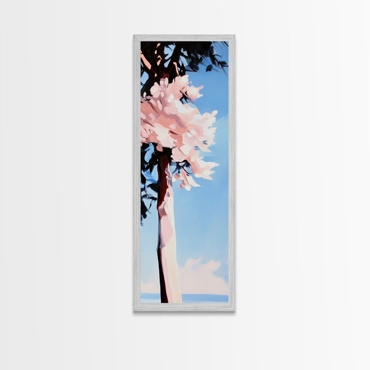 Cherry Blossom Tree, Spring Nature Art, Pink Floral Landscape, Modern Minimalist, Home Office Art, Framed Canvas Print