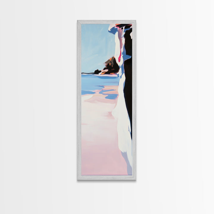 Cliffside Beach, Ocean View, Tranquil Seascape, Modern Coastal Decor, Nature-Inspired Art, Sunset Glow, Framed Canvas Print