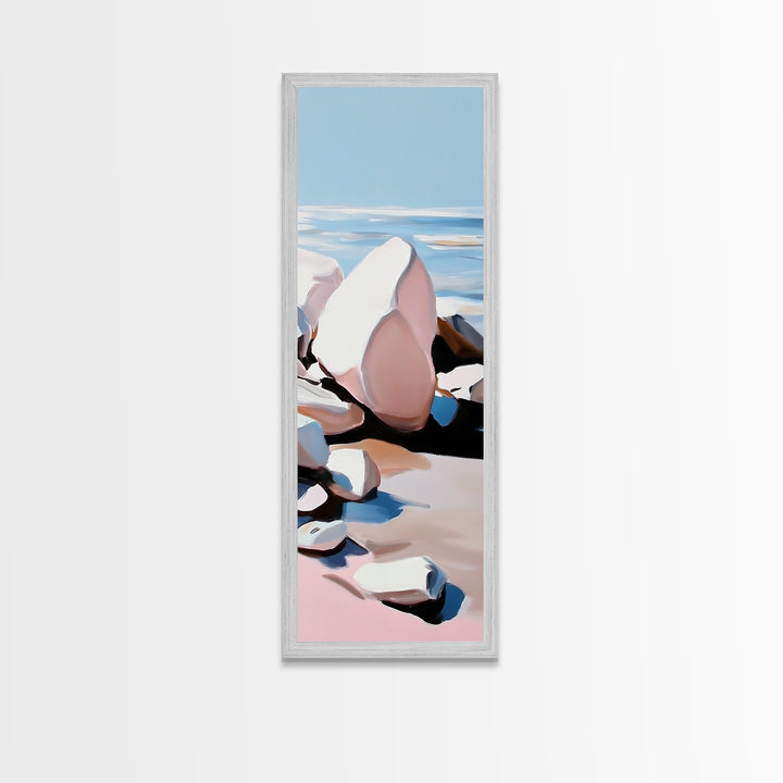 Coastal Rocks, Ocean Wall Art, Minimalist Seascape, Blue and White Decor, Beach House Aesthetic, Modern Landscape, Canvas Print