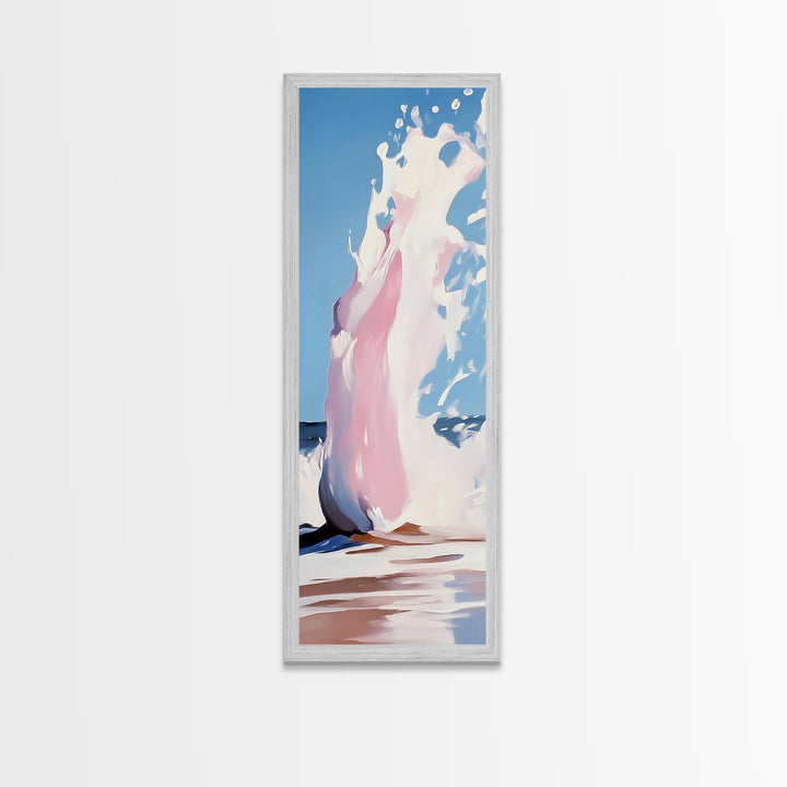 Ocean Wave Splash, Coastal Decor, Pink Beach Art, Framed Canvas Print, Modern Seascape, Minimalist Art, Bathroom Wall Art