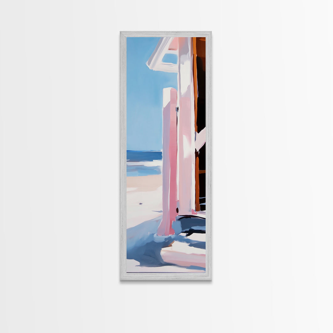 Beach Hut, Coastal Art, Ocean Wall Art, Seaside Retreat, Nautical Painting, Minimalist Beach Decor, Framed Canvas Print