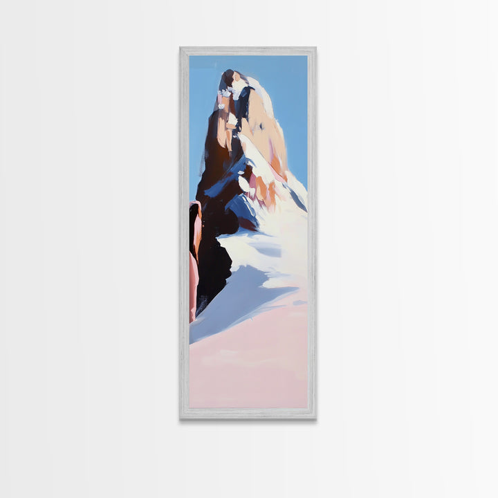 Mountain Modern Landscape, Snowy Peak, Framed Canvas Print, Contemporary Wall Art, Living Room Wall Art, Elegant Fine Art